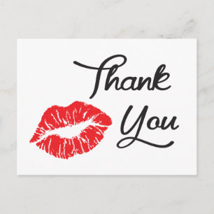 Red Lipstick Kiss Thank You Postcard