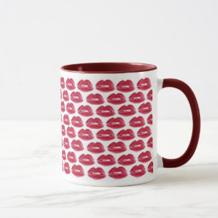 Red Lipstick Kisses Luscious Lips Coffee Mug Cup