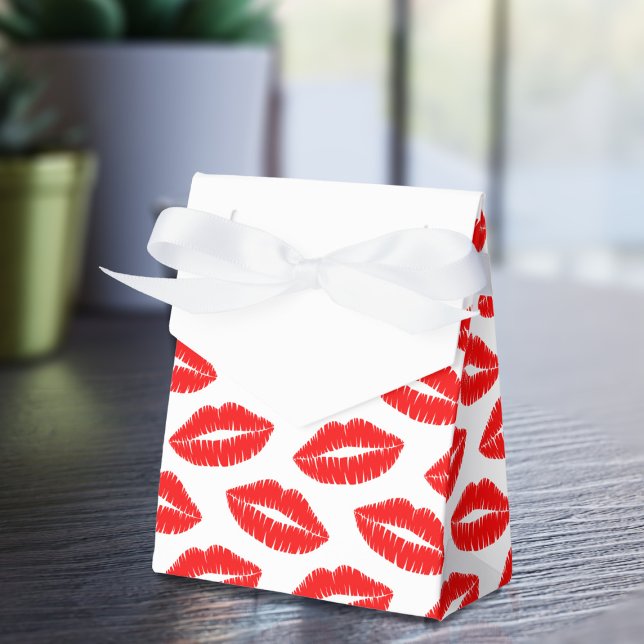 Red Lipstick Kisses Valentine's Day Favour Boxes (Lots of lovely red kisses on this favor box. Perfect for valentine's day treats)
