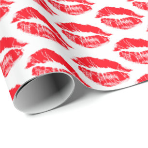 Red Lipstick Kisses Wrapping Paper