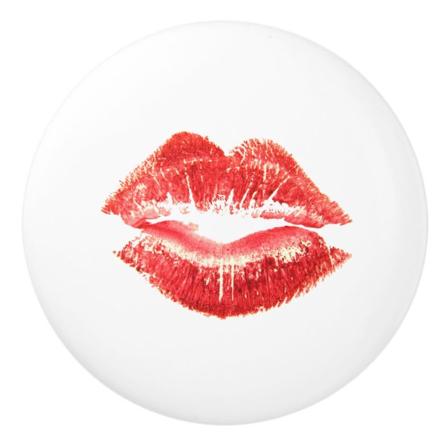 Red lipstick lips for make-up & cosmetics drawer ceramic knob (Front)