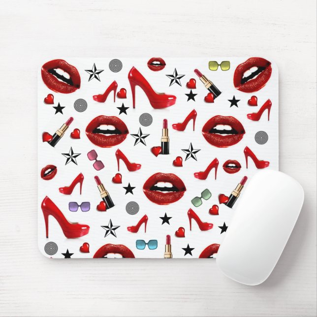 Red Lipstick Lips Heels Mouse Pad! Mouse Pad (With Mouse)