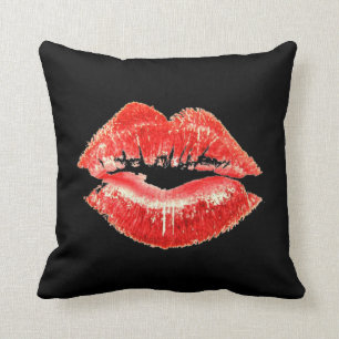 Red Lipstick Lips Kiss Pillow