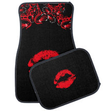 Red Lipstick Lips Monogram Initials on Black Car