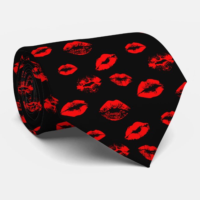 Red lipstick mark pattern tie (Rolled)