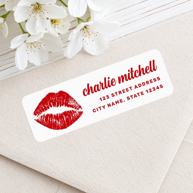 Red lipstick mark retro return address label (Red lipstick mark retro return address label)
