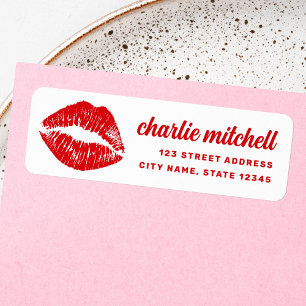 Red lipstick mark retro return address label