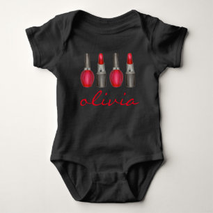 Red Lipstick Nail Polish Fashionista Personalised Baby Bodysuit