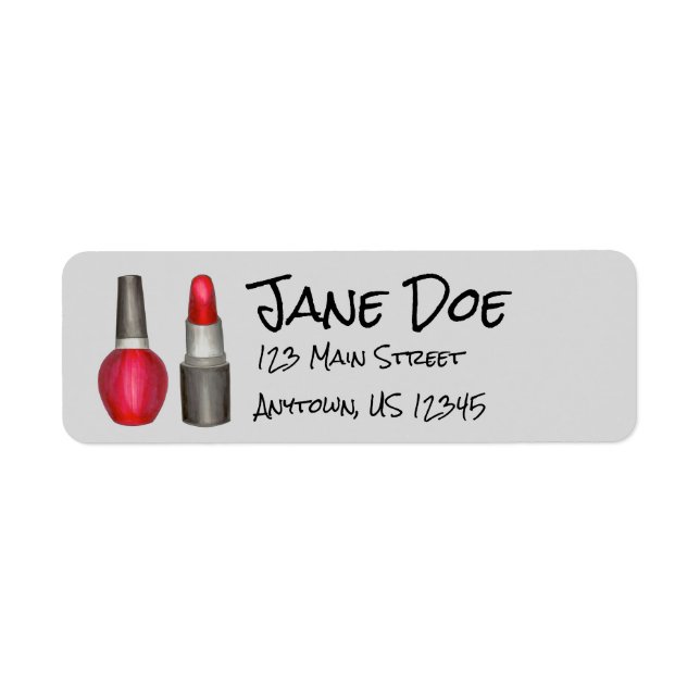 Red Lipstick Nail Polish Makeup Address Labels (Front)