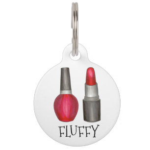 Red Lipstick Nail Polish Makeup Beauty Dog Pet Tag