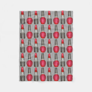 Red Lipstick Nail Polish Makeup Cosmetics Beauty Fleece Blanket