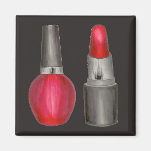 Red Lipstick Nail Polish Makeup Valentine's Magnet