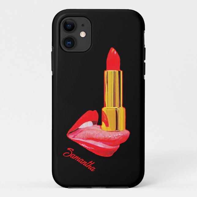 Red Lipstick on The Tongue with Personalisation Case-Mate iPhone Case (Back)