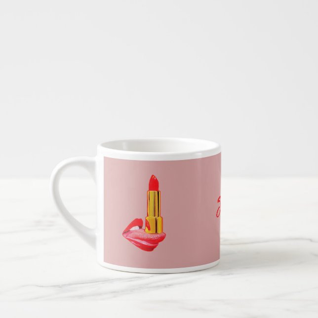 Red Lipstick on The Tongue with Personalisation Espresso Cup (Left)