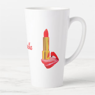 Red Lipstick on The Tongue with Personalisation Latte Mug