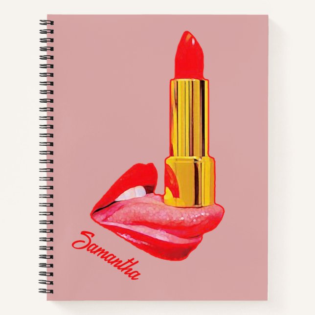 Red Lipstick on The Tongue with Personalisation Notebook (Front)
