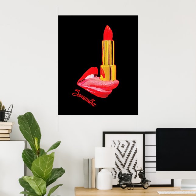 Red Lipstick on The Tongue with Personalisation Poster (Home Office)