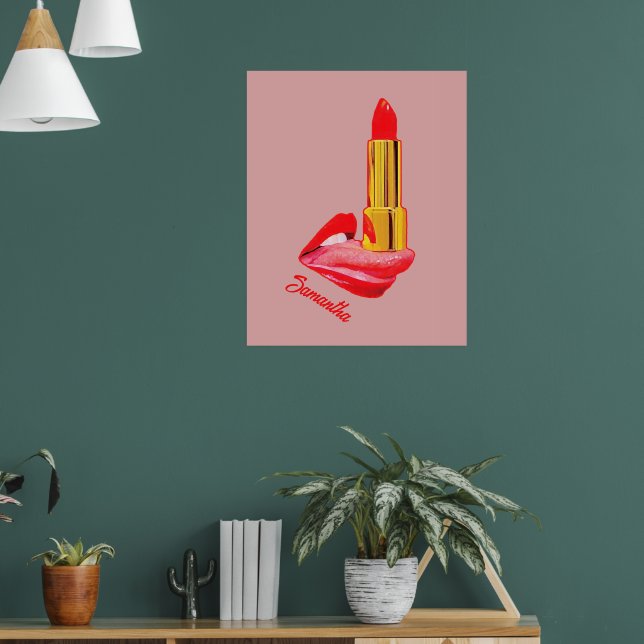 Red Lipstick on The Tongue with Personalisation Poster (Living Room 1)