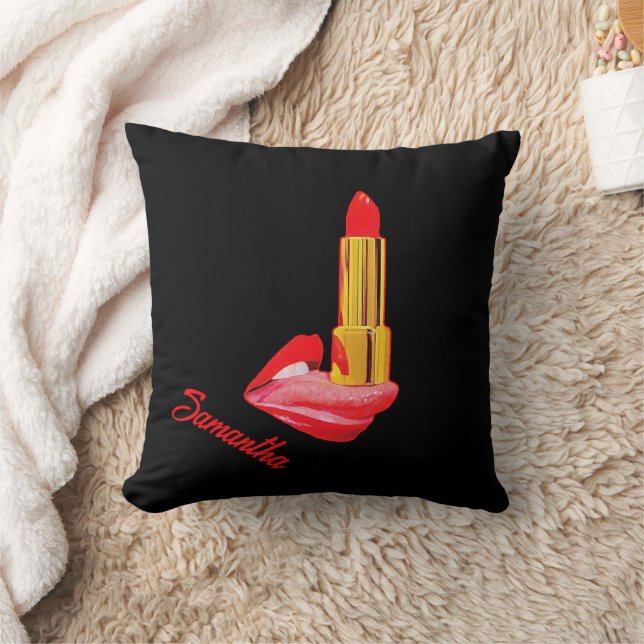 Red Lipstick on The Tongue with Personalization Cushion (Blanket)