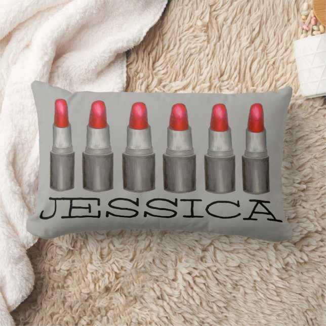 Red Lipstick Tubes Makeup Artist Cosmetics Beauty Lumbar Cushion (Blanket)