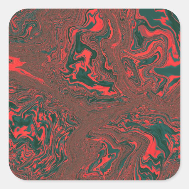 Red Liquid Marble Abstract Pattern Square Sticker (Front)