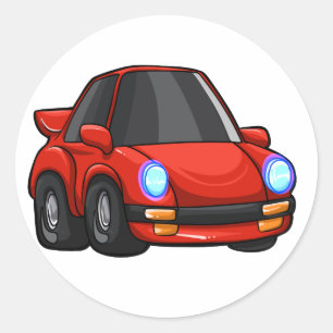 Red little car cartoon - Choose background colour Classic Round Sticker