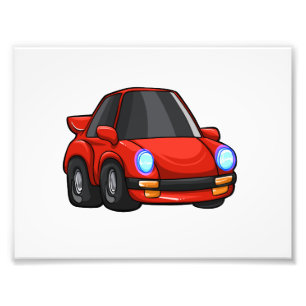 Red little car cartoon - Choose background colour Photo Print