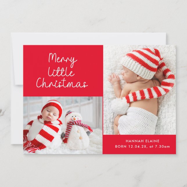 Red little christmas holiday birth announcement (Front)