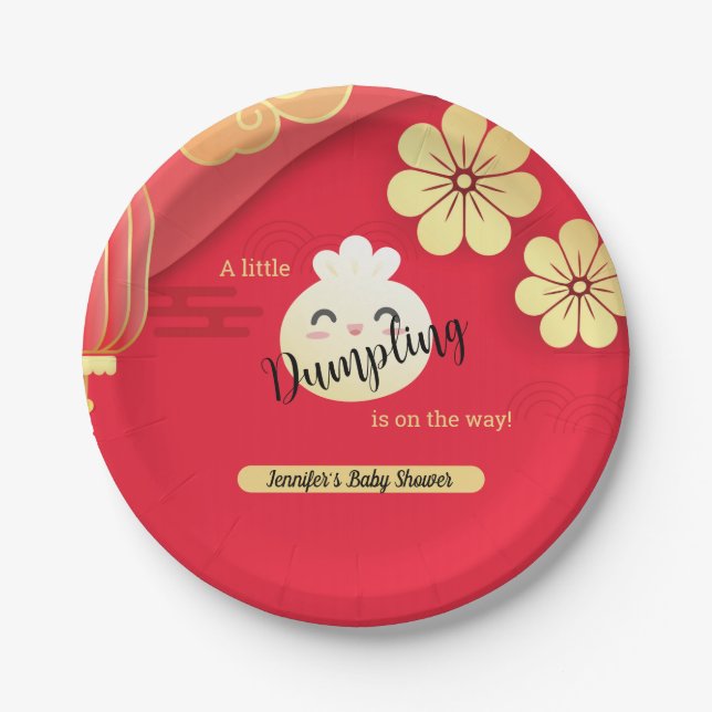 Red Little Dumpling Baby Shower Paper Plate (Front)