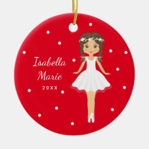 Red Little Girl Ballerina Personalised Ballet Ceramic Ornament