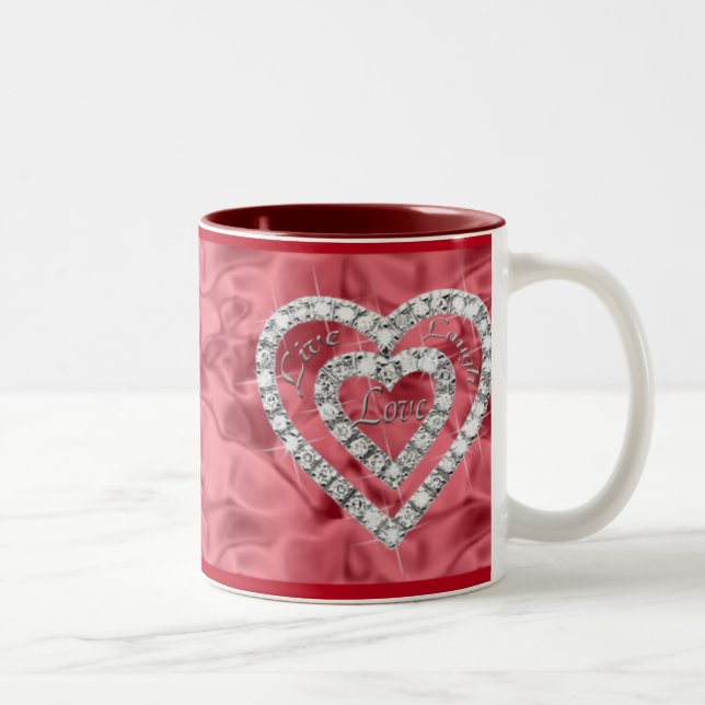 Red Live Laugh Love Diamond Heart Mug (Right)