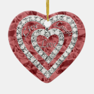 Red Live Laugh Love Diamond Heart Ornament