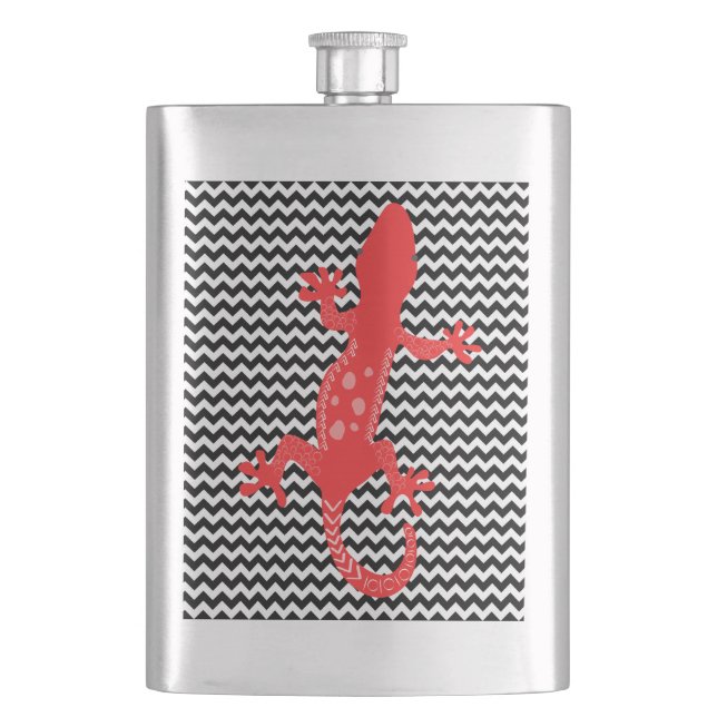 Red Lizard Black White Chevron Stripe Flask (Front)