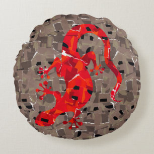 Red Lizard Collage Round Cushion