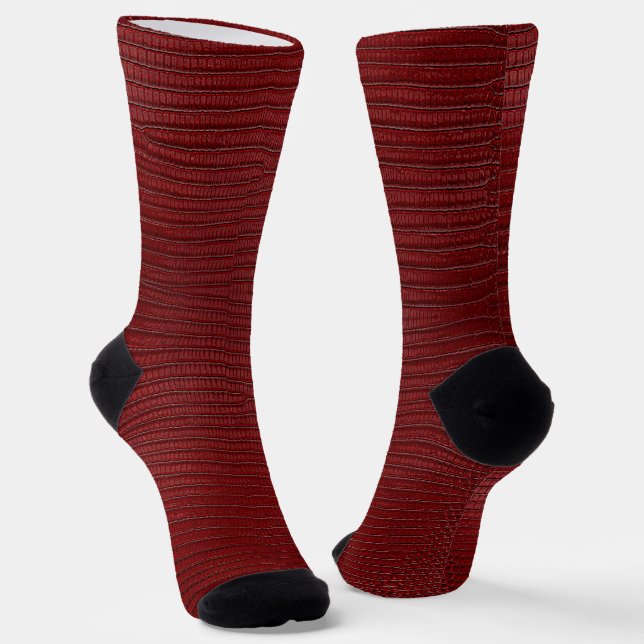 Red Lizard Leather Print Socks (Angled)