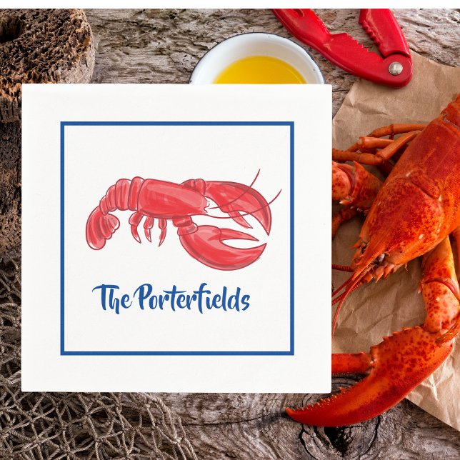 Red Lobster Blue Border Custom Party Napkin (Creator Uploaded)