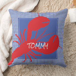 Red Lobster Blue Gingham NAME Coastal Decor Cushion