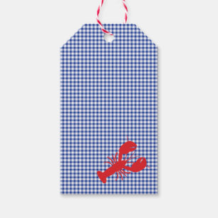 Red Lobster Blue White Gingham Designer Preppy Gift Tags