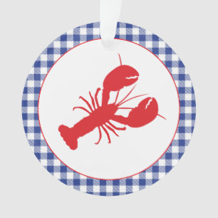 Red Lobster Blue White Gingham LOCATION Year Ornament