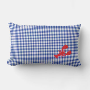 Red Lobster Blue White Preppy Gingham Home Decor Lumbar Cushion