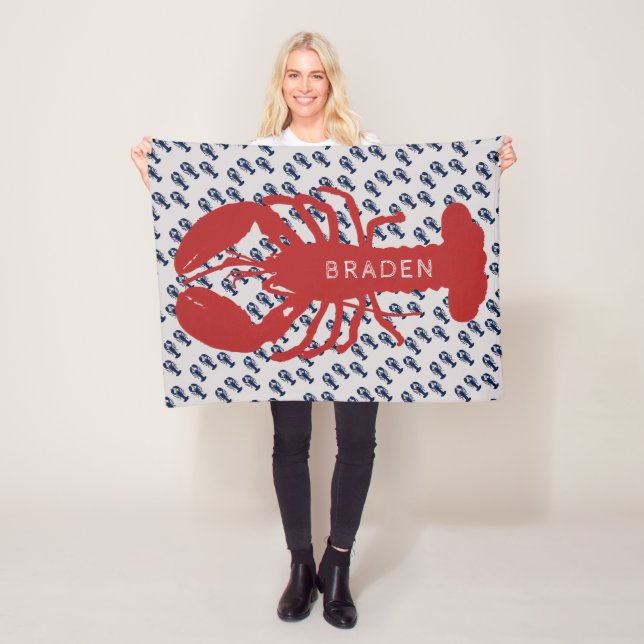 Red Lobster Boy's Name Personalised Fleece Blanket (In Situ)