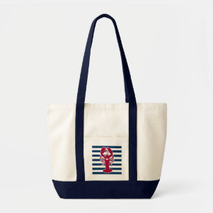 Red Lobster Canvas Tote Bag with Blue Stripes