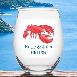 Red Lobster Coastal Wedding Personalised Stemless Wine Glass