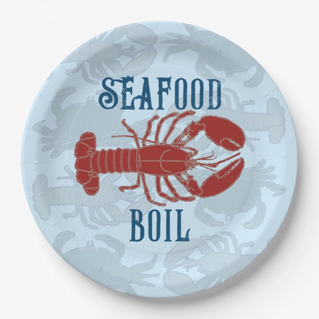 Red Lobster Crustaceans Seafood Paper Plate (Front)