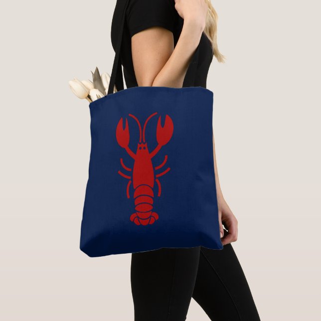 Red Lobster Minimalist Design – Modern Navy Blue Tote Bag (Close Up)