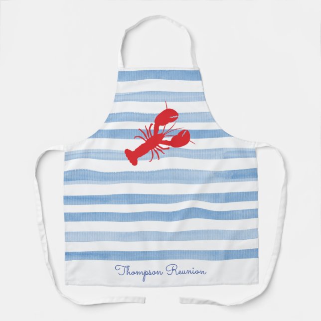 Red Lobster NAME Reunion Stripes Blue White Preppy Apron (Front)