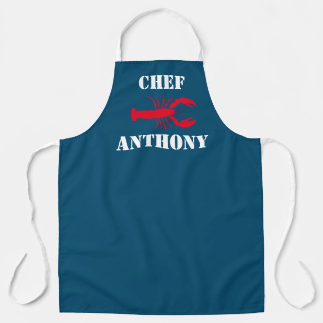 Red Lobster Navy Blue Personalised Men's Chef Apron (Front)