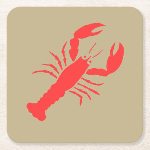 red lobster on khaki square paper coaster