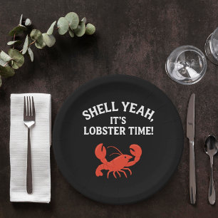 Red lobster party quote retro black paper plate