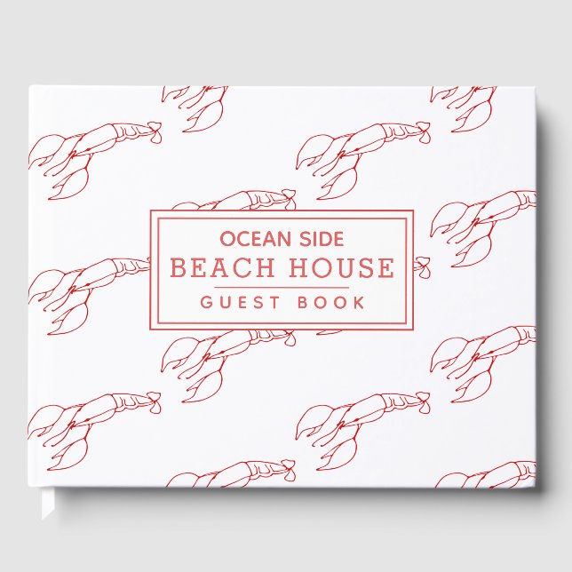 Red Lobster Pattern - Beach House Vacation Rental Guest Book (Front)